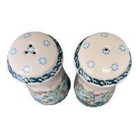 A picture of a Polish Pottery Salt & Pepper Shakers (Butterfly Spring) | GSP012-UD1 as shown at PolishPotteryOutlet.com/products/salt-pepper-shakers-butterfly-spring-gsp012-ud1