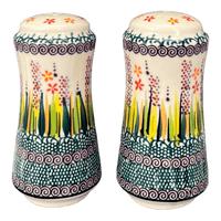 A picture of a Polish Pottery Salt & Pepper Shakers (Morning Meadow) | GSP012-ULA as shown at PolishPotteryOutlet.com/products/salt-pepper-shakers-ula-gsp012-ula