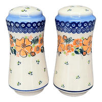 A picture of a Polish Pottery Salt & Pepper Shakers (Orange Bouquet) | GSP012-UWP2 as shown at PolishPotteryOutlet.com/products/salt-pepper-shakers-orange-bouquet-gsp012-uwp2