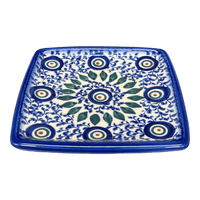 A picture of a Polish Pottery Small Square Plate (Peacock Vine) | GT05-UPL as shown at PolishPotteryOutlet.com/products/small-square-plate-upl-gt05-upl