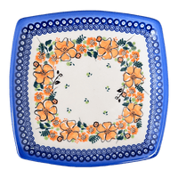 A picture of a Polish Pottery 7.25" Square Plate (Orange Bouquet) | GT06-UWP2 as shown at PolishPotteryOutlet.com/products/7-25-square-plate-orange-bouquet-gt06-uwp2