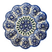 A picture of a Polish Pottery 9" Egg Plate (Peacock Vine) | GT12-UPL as shown at PolishPotteryOutlet.com/products/9-egg-plate-upl-gt12-upl