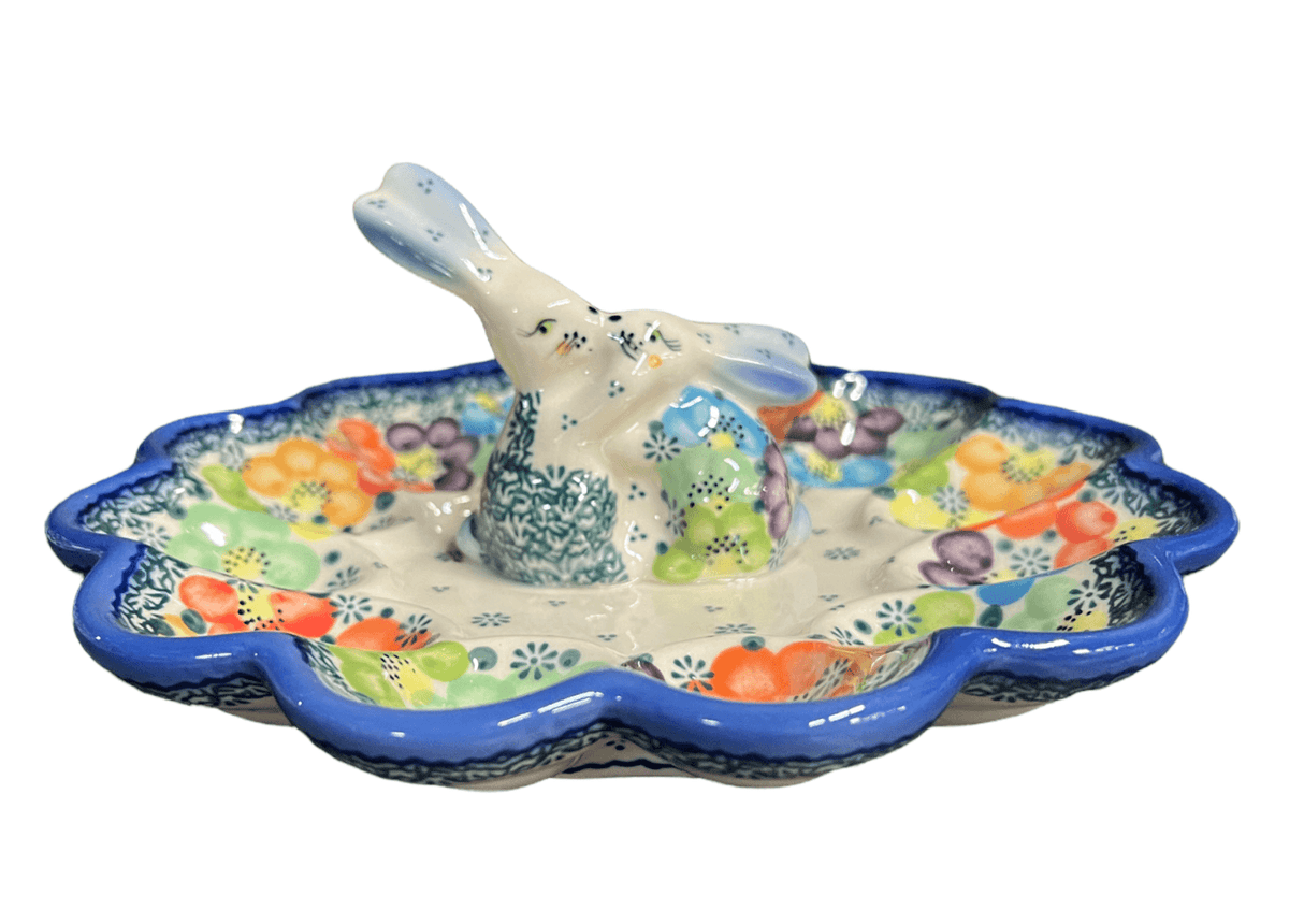 Plate, Round, Egg Plate, 8.75" Bunny in "Rainbow Wreath" by Galia | GT14-UV3