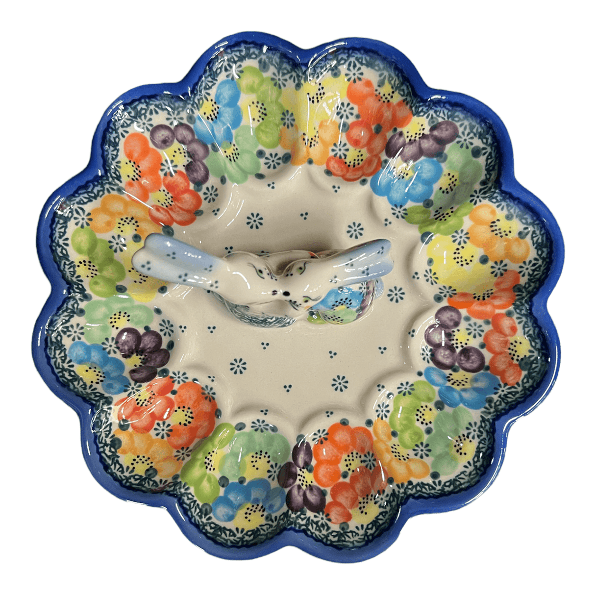 Plate, Round, Egg Plate, 8.75" Bunny in "Rainbow Wreath" by Galia | GT14-UV3