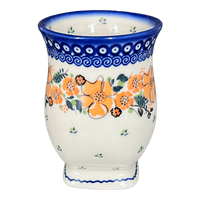 A picture of a Polish Pottery 4.5" Pedestal Vase (Orange Bouquet) | GW10-UWP2 as shown at PolishPotteryOutlet.com/products/4-5-pedestal-vase-orange-bouquet-gw10-uwp2