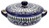 Polish Pottery Small Lidded Baker With Handles (Peacock Vine) | GZ04P-UPL at PolishPotteryOutlet.com