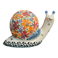 A picture of a Polish Pottery Small Snail Figurine (Red & Orange Dream) | GZW01-UHP as shown at PolishPotteryOutlet.com/products/small-snail-figurine-uhp-gzw01-uhp
