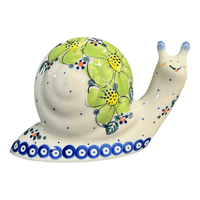 A picture of a Polish Pottery Small Snail Figurine (UZK1) | GZW01-UZK1 as shown at PolishPotteryOutlet.com/products/small-snail-figurine-uzk1-gzw01-uzk1