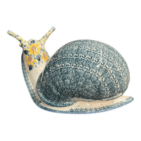 A picture of a Polish Pottery Giant Snail Figurine (Sunflower Party) | GZW02-ASZ1 as shown at PolishPotteryOutlet.com/products/giant-snail-figurine-asz1-gzw02-asz1