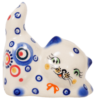 A picture of a Polish Pottery Small Cat Figurine (PK1) | GZW07-PK1 as shown at PolishPotteryOutlet.com/products/small-cat-figurine-pk1-1