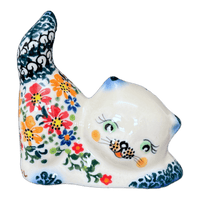 A picture of a Polish Pottery Small Cat Figurine (Red & Orange Dream) | GZW07-UHP as shown at PolishPotteryOutlet.com/products/small-cat-figurine-uhp-gzw07-uhp
