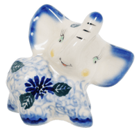 A picture of a Polish Pottery Small Elephant Figurine (Dreamy Blue) | GZW15-PT as shown at PolishPotteryOutlet.com/products/small-elephant-figurine-dreamy-blue