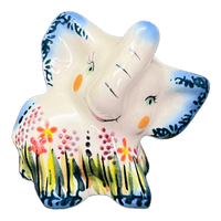 A picture of a Polish Pottery Small Elephant Figurine (Morning Meadow) | GZW15-ULA as shown at PolishPotteryOutlet.com/products/small-elephant-figurine-morning-meadow-gzw15-ula