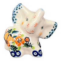 A picture of a Polish Pottery Small Elephant Figurine (Orange Bouquet) | GZW15-UWP2 as shown at PolishPotteryOutlet.com/products/small-elephant-figurine-orange-bouquet-gzw15-uwp2