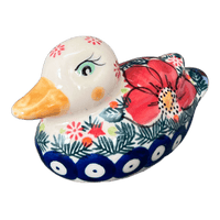 A picture of a Polish Pottery Duck Figurine (Poinsettias) | GZW17-AS5 as shown at PolishPotteryOutlet.com/products/duck-figurine-as5-gzw17-as5