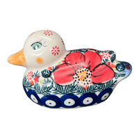 A picture of a Polish Pottery Duck Figurine (Poinsettias) | GZW17-AS5 as shown at PolishPotteryOutlet.com/products/duck-figurine-as5-gzw17-as5
