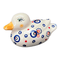 A picture of a Polish Pottery Duck Figurine (Bubbles Galore) | GZW17-PK1 as shown at PolishPotteryOutlet.com/products/duck-figurine-bubbles-galore-gzw17-pk1