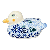 A picture of a Polish Pottery Duck Figurine (Dreamy Blue) | GZW17-PT as shown at PolishPotteryOutlet.com/products/duck-figurine-dreamy-blue-gzw17-pt