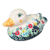 A picture of a Polish Pottery Duck Figurine (Butterfly Spring) | GZW17-UD1 as shown at PolishPotteryOutlet.com/products/duck-figurine-ud1-gzw17-ud1