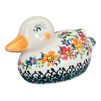 A picture of a Polish Pottery Duck Figurine (Red & Orange Dream) | GZW17-UHP as shown at PolishPotteryOutlet.com/products/duck-figurine-uhp-gzw17-uhp