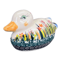 A picture of a Polish Pottery Duck Figurine (Morning Meadow) | GZW17-ULA as shown at PolishPotteryOutlet.com/products/duck-figurine-ula-gzw17-ula