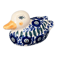 A picture of a Polish Pottery Duck Figurine (Peacock Vine) | GZW17-UPL as shown at PolishPotteryOutlet.com/products/duck-figurine-upl-gzw17-upl