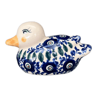 A picture of a Polish Pottery Duck Figurine (Peacock Vine) | GZW17-UPL as shown at PolishPotteryOutlet.com/products/duck-figurine-upl-gzw17-upl