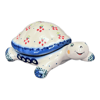 A picture of a Polish Pottery Turtle Box/Figurine (Currant Berry) | GZW20-PJ as shown at PolishPotteryOutlet.com/products/turtle-box-figurine-currant-berry-gzw20-pj