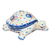 A picture of a Polish Pottery Turtle Box/Figurine (Bubbles Galore) | GZW20-PK1 as shown at PolishPotteryOutlet.com/products/turtle-box-figurine-bubbles-galore-gzw20-pk1