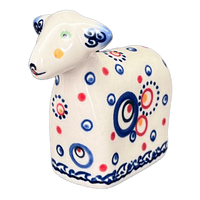 A picture of a Polish Pottery Lamb Figurine (Bubbles Galore) | GZW22-PK1 as shown at PolishPotteryOutlet.com/products/lamb-figurine-bubbles-galore-gzw22-pk1