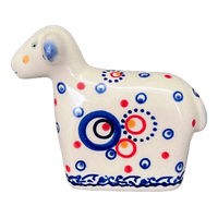 A picture of a Polish Pottery Lamb Figurine (Bubbles Galore) | GZW22-PK1 as shown at PolishPotteryOutlet.com/products/lamb-figurine-bubbles-galore-gzw22-pk1
