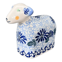 A picture of a Polish Pottery Lamb Figurine (Dreamy Blue) | GZW22-PT as shown at PolishPotteryOutlet.com/products/lamb-figurine-dreamy-blue-gzw22-pt