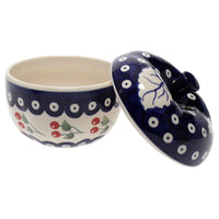 A picture of a Polish Pottery Baker, Apple, 4.5" in "Cherry Dot" by Manufaktura | J058T-70WI as shown at PolishPotteryOutlet.com/products/apple-baker-cherry-dot-j058t-70wi