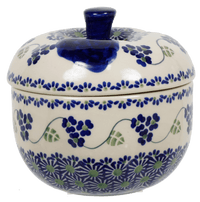 A picture of a Polish Pottery Apple Baker (Vineyard in Bloom) | J058T-MCP as shown at PolishPotteryOutlet.com/products/apple-baker-vineyard-in-bloom