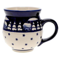 A picture of a Polish Pottery Large Belly Mug (Winter's Eve) | K068S-IBZ as shown at PolishPotteryOutlet.com/products/large-belly-mug-winters-eve