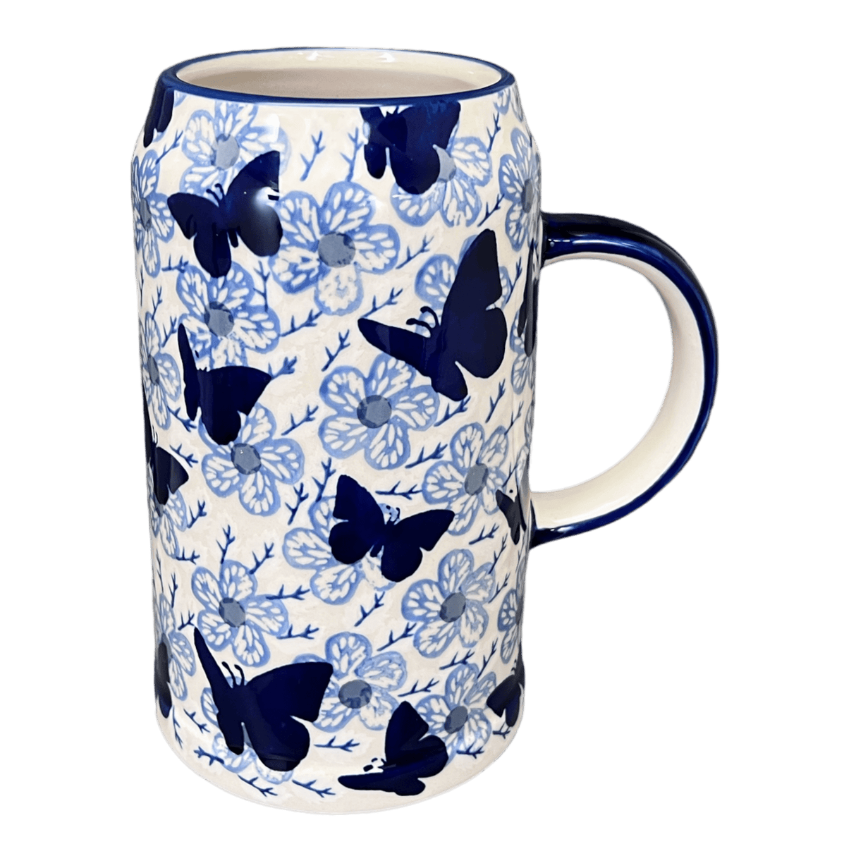 Drinking Glass, Tankard, Large, 48 oz in "Blue Butterfly" by Manufaktura | K053U-AS58