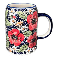A picture of a Polish Pottery Bavarian Tankard (Poppies & Posies) | K054S-IM02 as shown at PolishPotteryOutlet.com/products/bavarian-tankard-poppies-posies-k054s-im02
