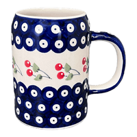 A picture of a Polish Pottery Small Tankard (Cherry Dot) | K054T-70WI as shown at PolishPotteryOutlet.com/products/bavarian-tankard-cherry-dot-k054t-70wi