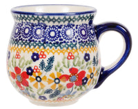 A picture of a Polish Pottery Small Belly Mug (Ruby Bouquet) | K067S-DPCS as shown at PolishPotteryOutlet.com/products/small-belly-mug-ruby-bouquet