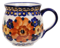 A picture of a Polish Pottery Small Belly Mug (Bouquet in a Basket) | K067S-JZK as shown at PolishPotteryOutlet.com/products/small-belly-mug-bouquet-in-a-basket