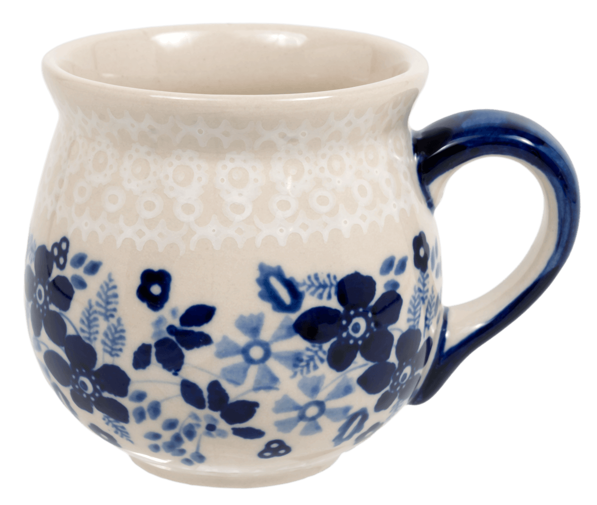 Mug, Belly Mug, Small, 7 oz in "Duet Blue Wreath" by Manufaktura | K067S-SB07