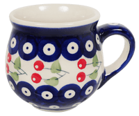 A picture of a Polish Pottery Small Belly Mug (Cherry Dot) | K067T-70WI as shown at PolishPotteryOutlet.com/products/small-belly-mug-cherry-dot