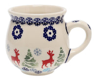 A picture of a Polish Pottery Small Belly Mug (Reindeer Games) | K067T-BL07 as shown at PolishPotteryOutlet.com/products/small-belly-mug-reindeer-games-k067t-bl07