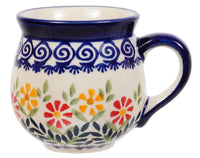 A picture of a Polish Pottery Small Belly Mug (Flower Power) | K067T-JS14 as shown at PolishPotteryOutlet.com/products/small-belly-mug-flower-power