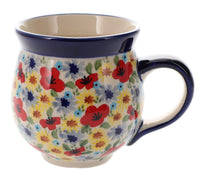 A picture of a Polish Pottery Large Belly Mug (Sunlit Blossoms) | K068S-AS62 as shown at PolishPotteryOutlet.com/products/large-belly-mug-sunlit-blossoms