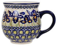 A picture of a Polish Pottery Large Belly Mug (Iris) | K068S-BAM as shown at PolishPotteryOutlet.com/products/large-belly-mug-iris