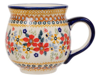 A picture of a Polish Pottery Large Belly Mug (Ruby Duet) | K068S-DPLC as shown at PolishPotteryOutlet.com/products/large-belly-mug-duet-in-ruby