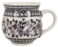 A picture of a Polish Pottery Large Belly Mug (Duet in Black & Grey) | K068S-DPSC as shown at PolishPotteryOutlet.com/products/large-belly-mug-duet-in-black-grey