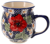 A picture of a Polish Pottery Large Belly Mug (Poppies & Posies) | K068S-IM02 as shown at PolishPotteryOutlet.com/products/large-belly-mug-poppies-posies