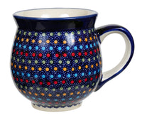 A picture of a Polish Pottery Large Belly Mug (Neon Lights) | K068S-IZ20 as shown at PolishPotteryOutlet.com/products/large-belly-mug-neon-lights